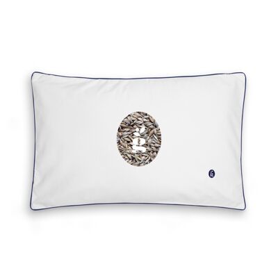 PILLOW WITH SPELT HULLS - JUNIOR 35X55 CM - EMBROIDERY - NAVY BLUE