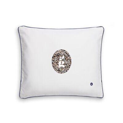 ALMOHADA CON CASCO DE ESPELTA - RITA 50X60 CM - BORDADO - AZUL MARINO