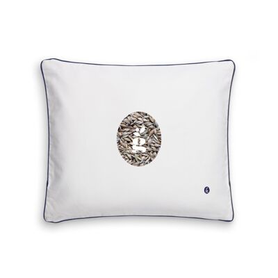PILLOW WITH SPELT HULLS - RITA 50X60 CM - EMBROIDERY - NAVY BLUE