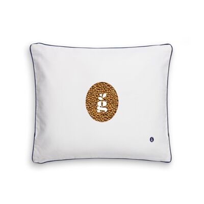 PILLOW WITH MILLET HULLS - RITA 50X60 CM - EMBROIDERY - NAVY BLUE