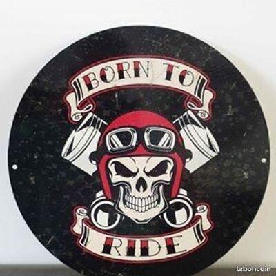 Metal decoration plate 30 cm Born To Ride aged metal effect