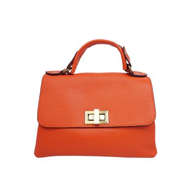 Handbag with flap in Amber Orange leather