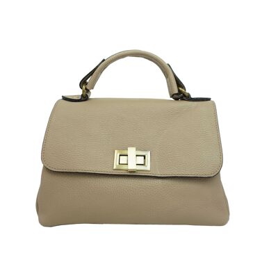 Handbag with flap in Ambre Taupe leather