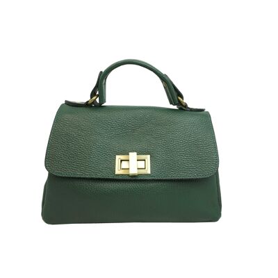 Handbag with flap in Amber Green leather