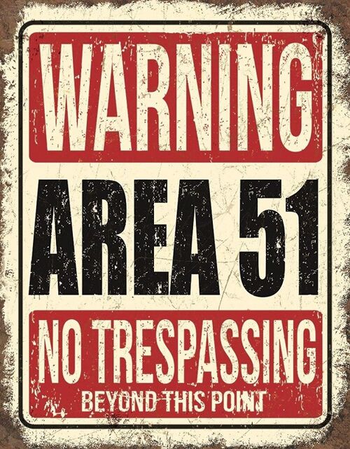 Plaque metal Area 51 - Warning