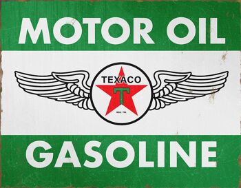 Plaque metal Motor oil TEXACO blanche et verte