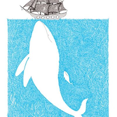 Large poster WHALE and its calf - made in France - beautiful paper 300 g