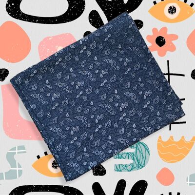 Pagae - Midnight blue and white cotton scarf - Paisley pattern