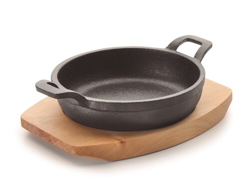 CAST IRON ROUND CASSEROLE WITH WOOD BASE - DIAMETER 12 CM - CAP. 200 ML -GAS+ELECTRIC+VITRO+ INDUCTION + OVEN