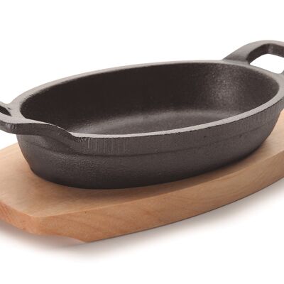 CAST IRON OVAL CASSEROLE WITH WOOD BASE - DIAMETER 15,5X10 CM - CAP. 150 ML -GAS+ELECTRIC+VITRO+ INDUCTION + OVEN