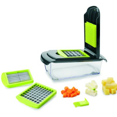 VEGETABLE SLICER WITH 3 CUTTERS AND 1 CLEANER - STRIPS AND DICES 27X12