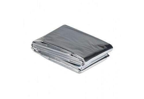 Emergency blanket made in shiny silver PET. Helps retain body heat. ( Open Blanket 130X208 CM )