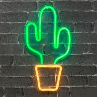 Green and Orange Neon Cactus Lamp 47 cm