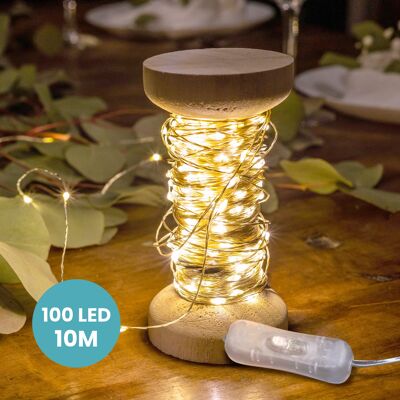 Silver Micro-Led garland 10 m with 100 LEDs coil