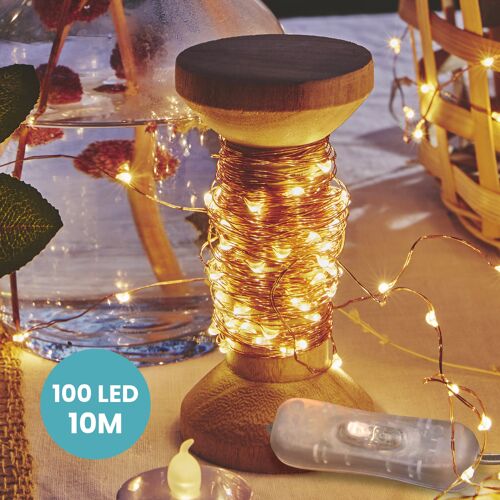 Guirlande Micro-Led Cuivre 10 m avec Bobine 100 LEDs