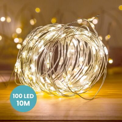Micro LED Garland 10M Silver 100 Warm White LEDs