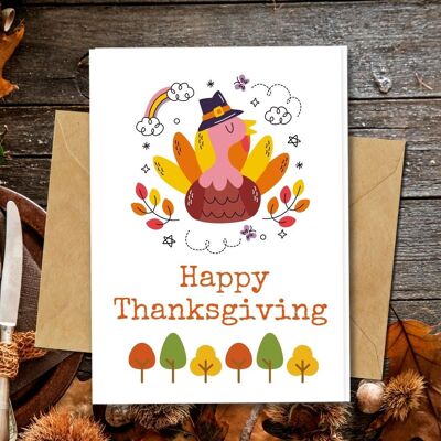 Handmade Eco Friendly | Plantable Seed or Organic Material Paper Christmas Cards - Turkey in Autumn Breeze