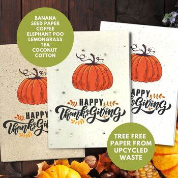 Fait à la main respectueux de l'environnement | Cartes de Thanksgiving en papier de graines ou de matières organiques à planter - Citrouille 14