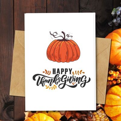 Handmade Eco Friendly | Plantable Seed or Organic Material Paper Thanksgiving Cards - Pumpkin