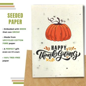 Fait à la main respectueux de l'environnement | Cartes de Thanksgiving en papier de graines ou de matières organiques à planter - Citrouille 3