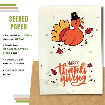 Fait à la main respectueux de l'environnement | Cartes de Thanksgiving en papier de graines ou de matières organiques à planter - Dinde avec chapeau noir 3