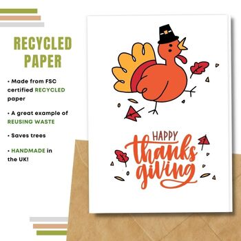 Fait à la main respectueux de l'environnement | Cartes de Thanksgiving en papier de graines ou de matières organiques à planter - Dinde avec chapeau noir 4