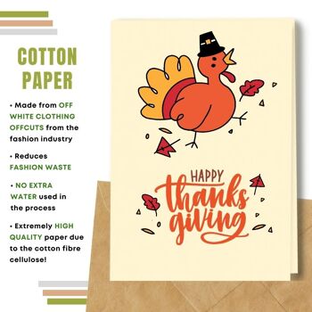 Fait à la main respectueux de l'environnement | Cartes de Thanksgiving en papier de graines ou de matières organiques à planter - Dinde avec chapeau noir 5
