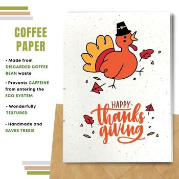Fait à la main respectueux de l'environnement | Cartes de Thanksgiving en papier de graines ou de matières organiques à planter - Dinde avec chapeau noir 6
