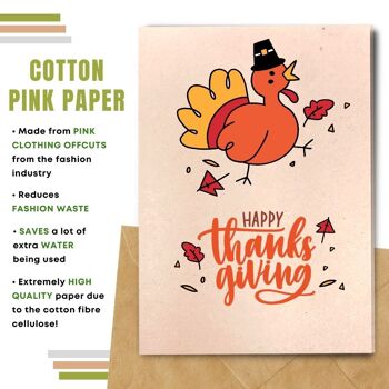 Fait à la main respectueux de l'environnement | Cartes de Thanksgiving en papier de graines ou de matières organiques à planter - Dinde avec chapeau noir 7