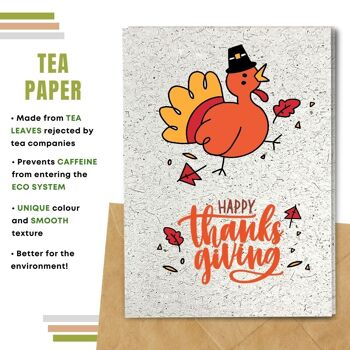 Fait à la main respectueux de l'environnement | Cartes de Thanksgiving en papier de graines ou de matières organiques à planter - Dinde avec chapeau noir 8