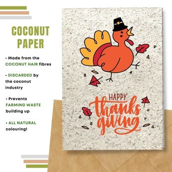 Fait à la main respectueux de l'environnement | Cartes de Thanksgiving en papier de graines ou de matières organiques à planter - Dinde avec chapeau noir 9