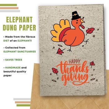 Fait à la main respectueux de l'environnement | Cartes de Thanksgiving en papier de graines ou de matières organiques à planter - Dinde avec chapeau noir 10