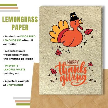 Fait à la main respectueux de l'environnement | Cartes de Thanksgiving en papier de graines ou de matières organiques à planter - Dinde avec chapeau noir 11