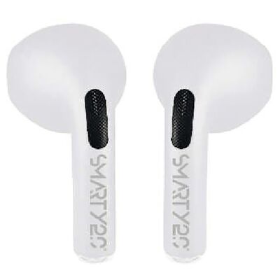 White bluetooth headphones with smarty tribal charging case