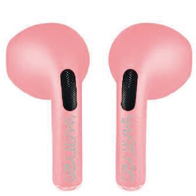 Pink bluetooth earphones with Tribal Smarty charging case