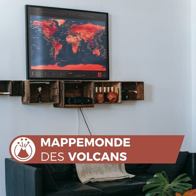 Mappemonde des volcans, décoration géographique, 70x50cm
