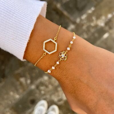 Gold Plated Sterling SIlver 925 Dainty Bracelets, Minimal Bracelet, Polygon Bracelet, Geometric Bracelet, Rosary Bracelet, Gift for Her.