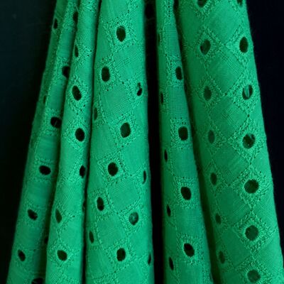 Tissu bordado inglés motivos geométricos coloris Vert - Danitza-22