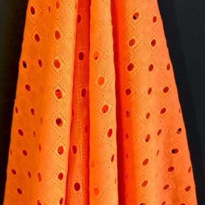 Tissu broderie anglaise motifs géométriques coloris Orange - Danitza-22