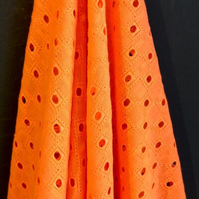 Tissu broderie anglaise motifs géométriques coloris Orange - Danitza-22
