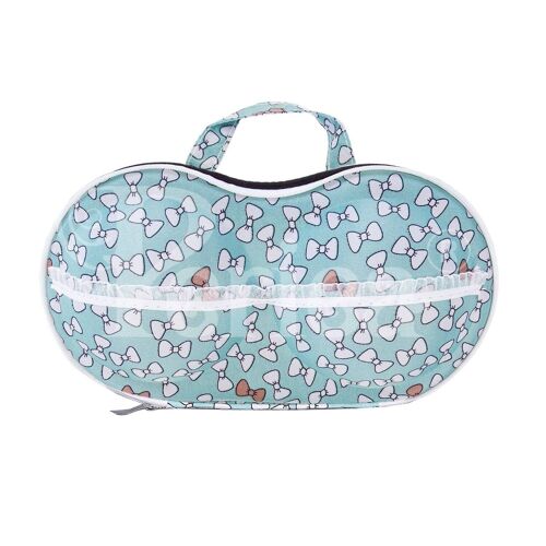 Periea Bra Travel Case - Belle Green with White Bows