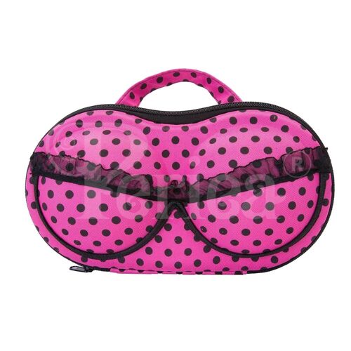 Periea Bra Travel Case - Belle Bright Pink with Large Black Polka Dots