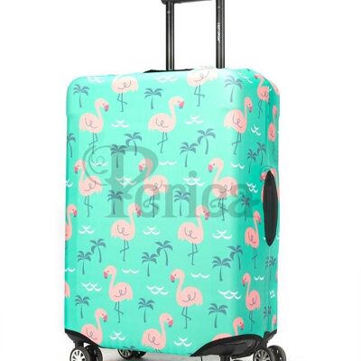 Periea Elasticated Luggage Cover - Green & Pink Flamingos Small, Medium & Large