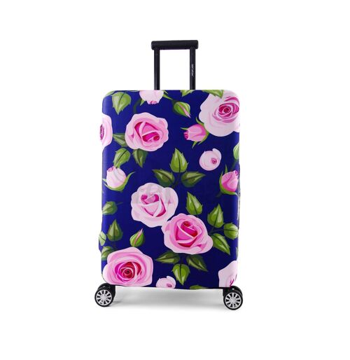 Periea Elasticated Luggage Cover - Purple with Pink Roses 4 Sizes