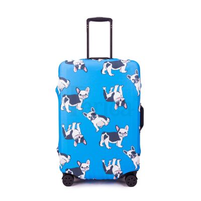 Periea Elasticated Luggage Cover - Blue with Dogs 3 Sizes