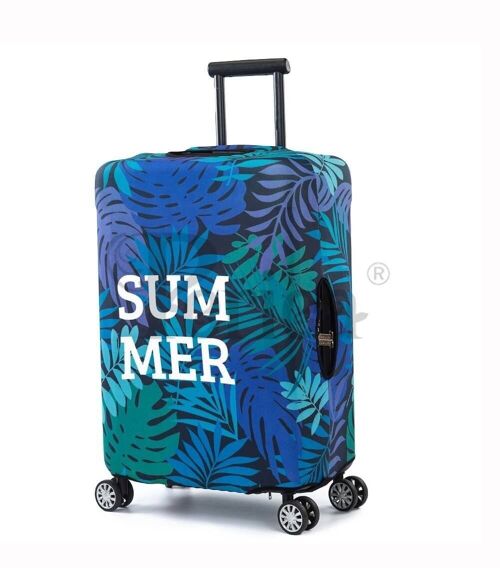 Periea Elasticated Luggage Cover - Green & Blue Palm Leaves 3 Sizes