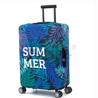 Periea Elasticated Luggage Cover - Green & Blue Palm Leaves 3 Sizes
