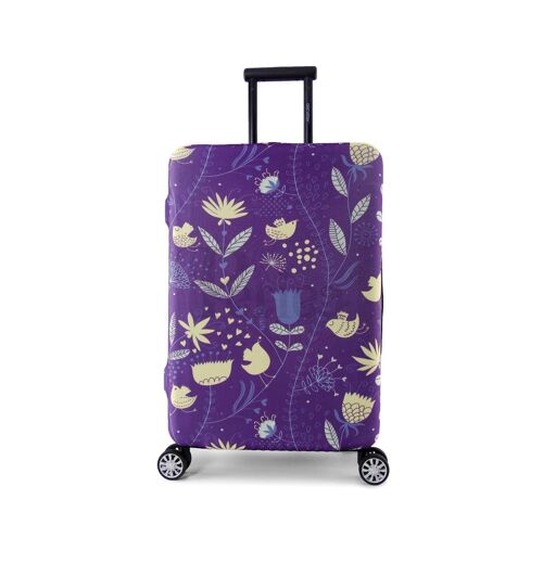 Periea Luggage Cover - Purple with Yellow Birds (Small)