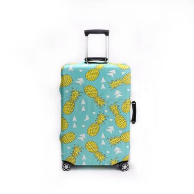 Cubierta de equipaje elástica Periea - Verde con piñas amarillas Pequeña, mediana y grande
