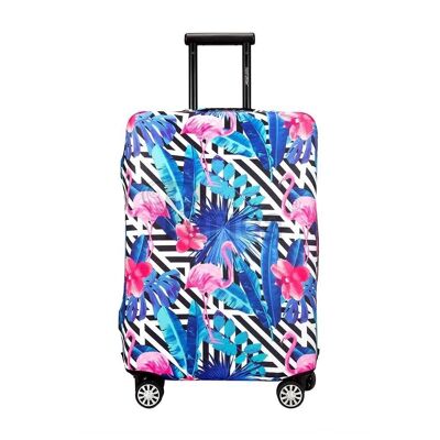 Cubierta de equipaje elástica Periea - Rayas blancas y negras con flamencos, pequeña, mediana y grande